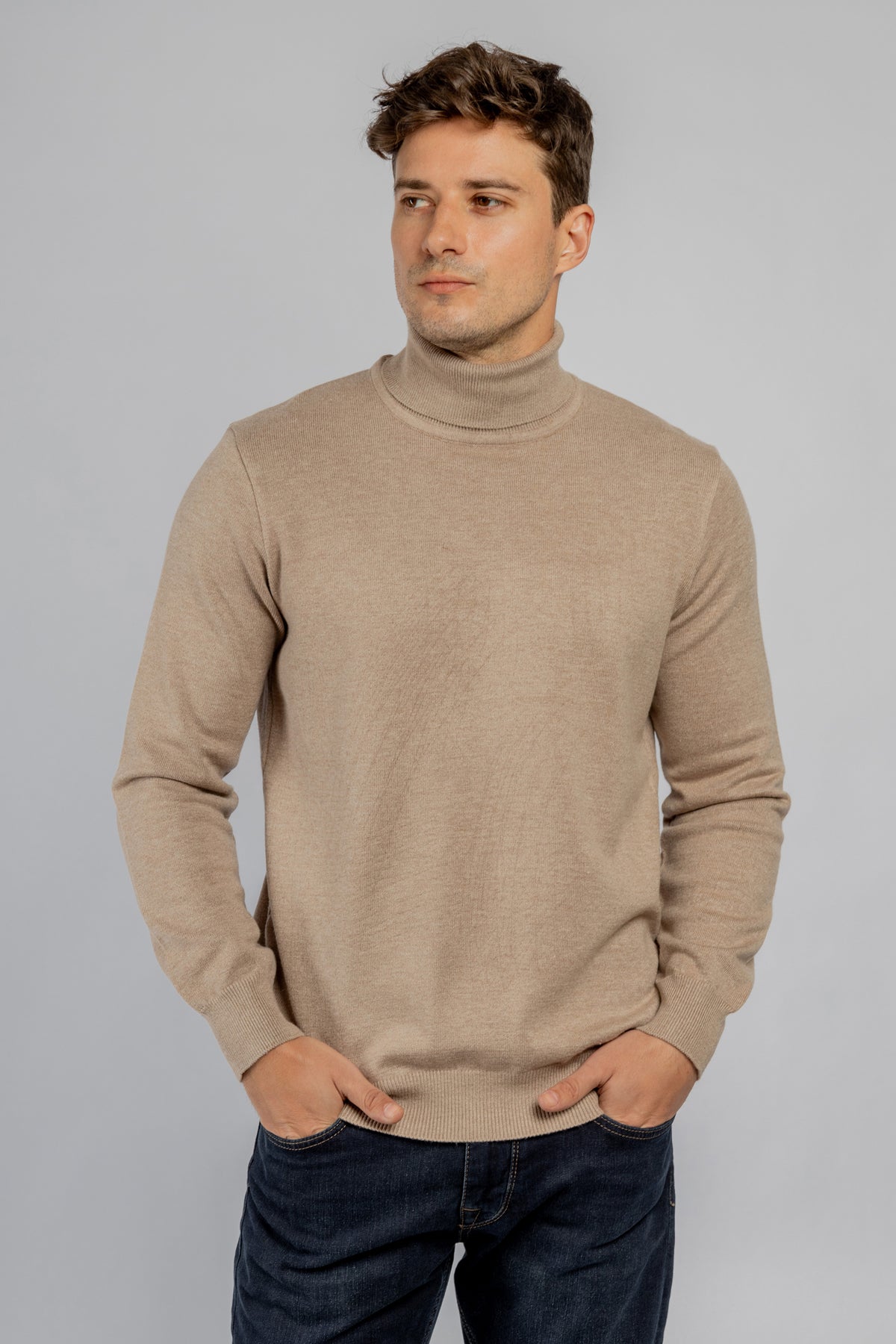 Beige High Collar Pullover