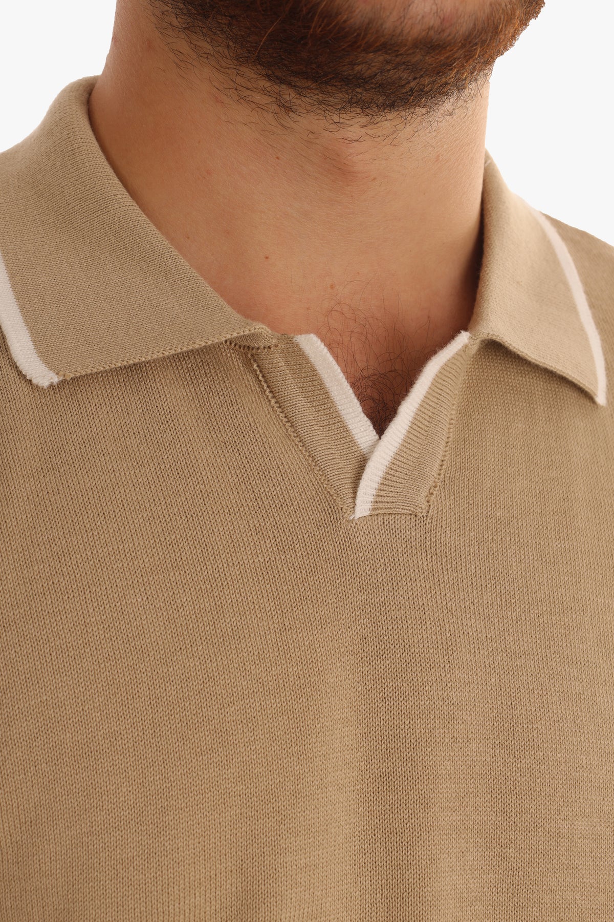 Beige Plain knitted Polo