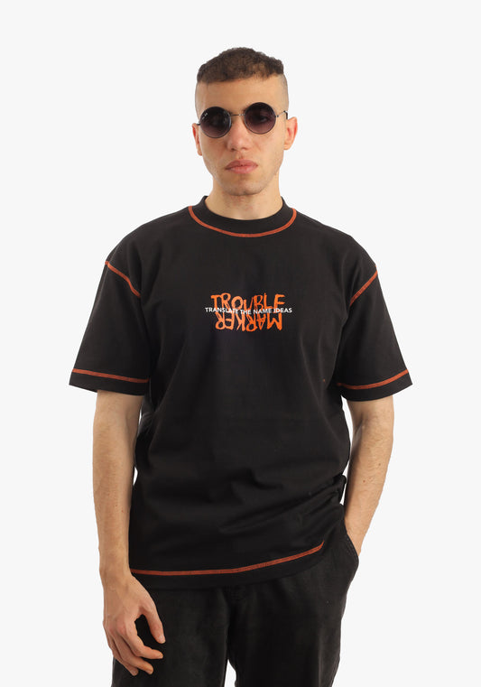 Black With Orange Print Oversize T-shirt