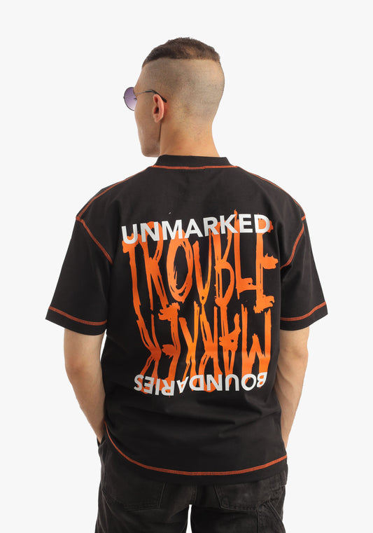 Black With Orange Print Oversize T-shirt