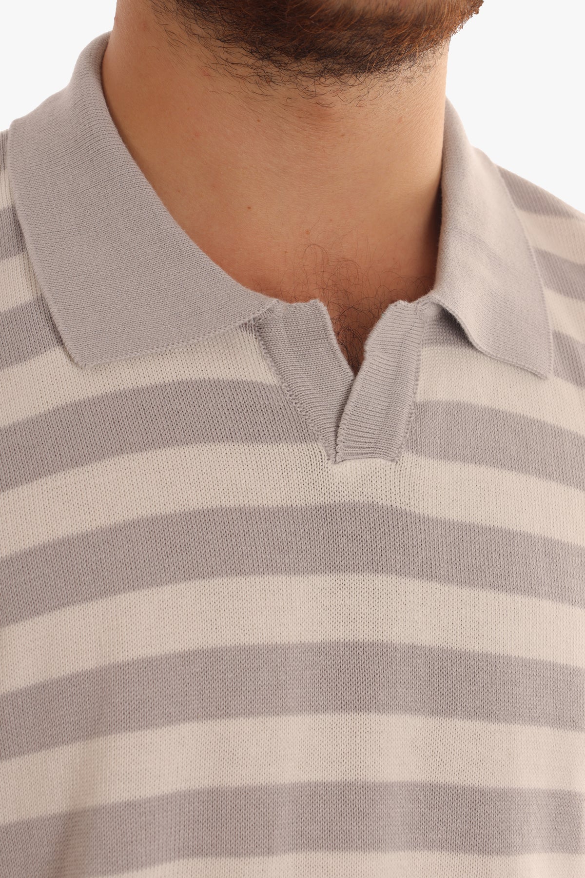 Grey Striped Trico Polo