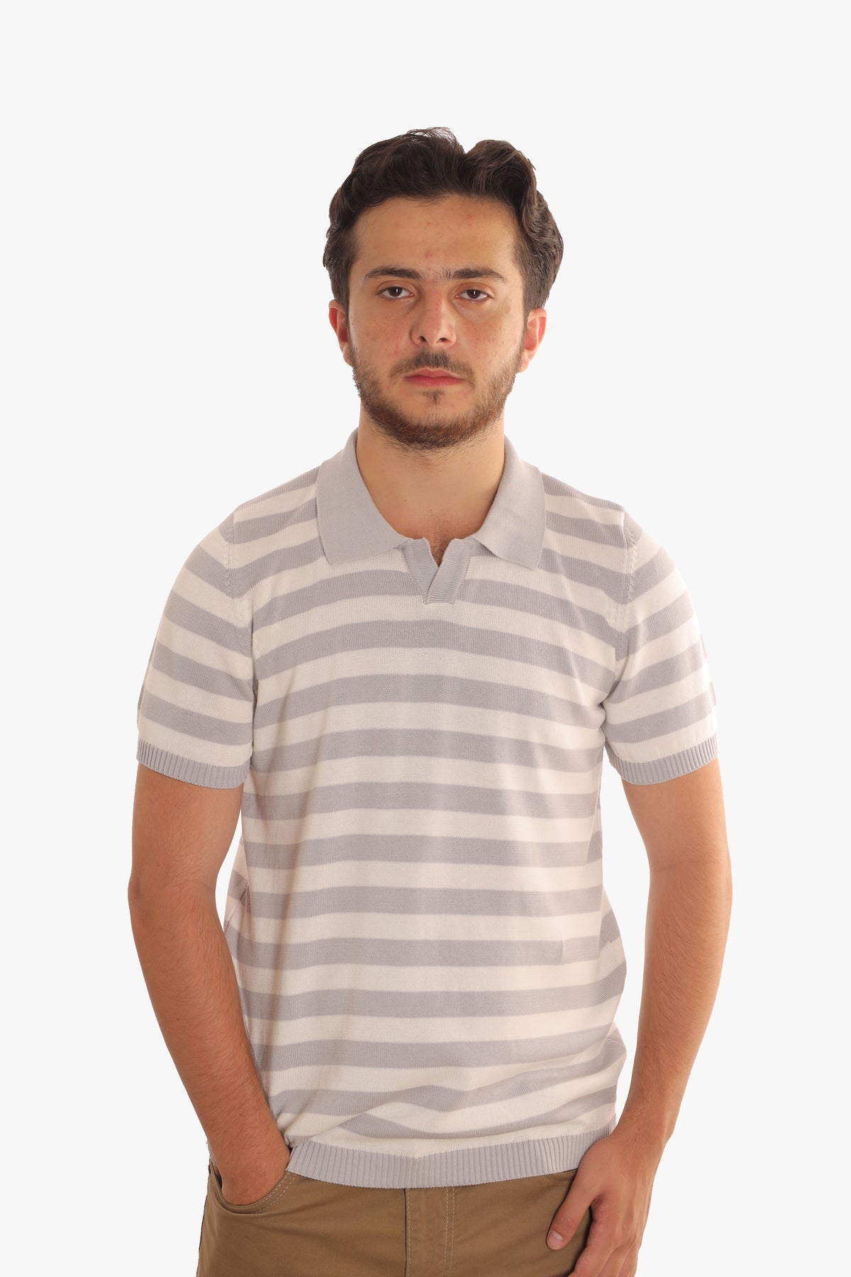 Grey Striped Trico Polo