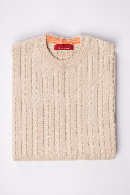 Beige Cable Knit Pullover