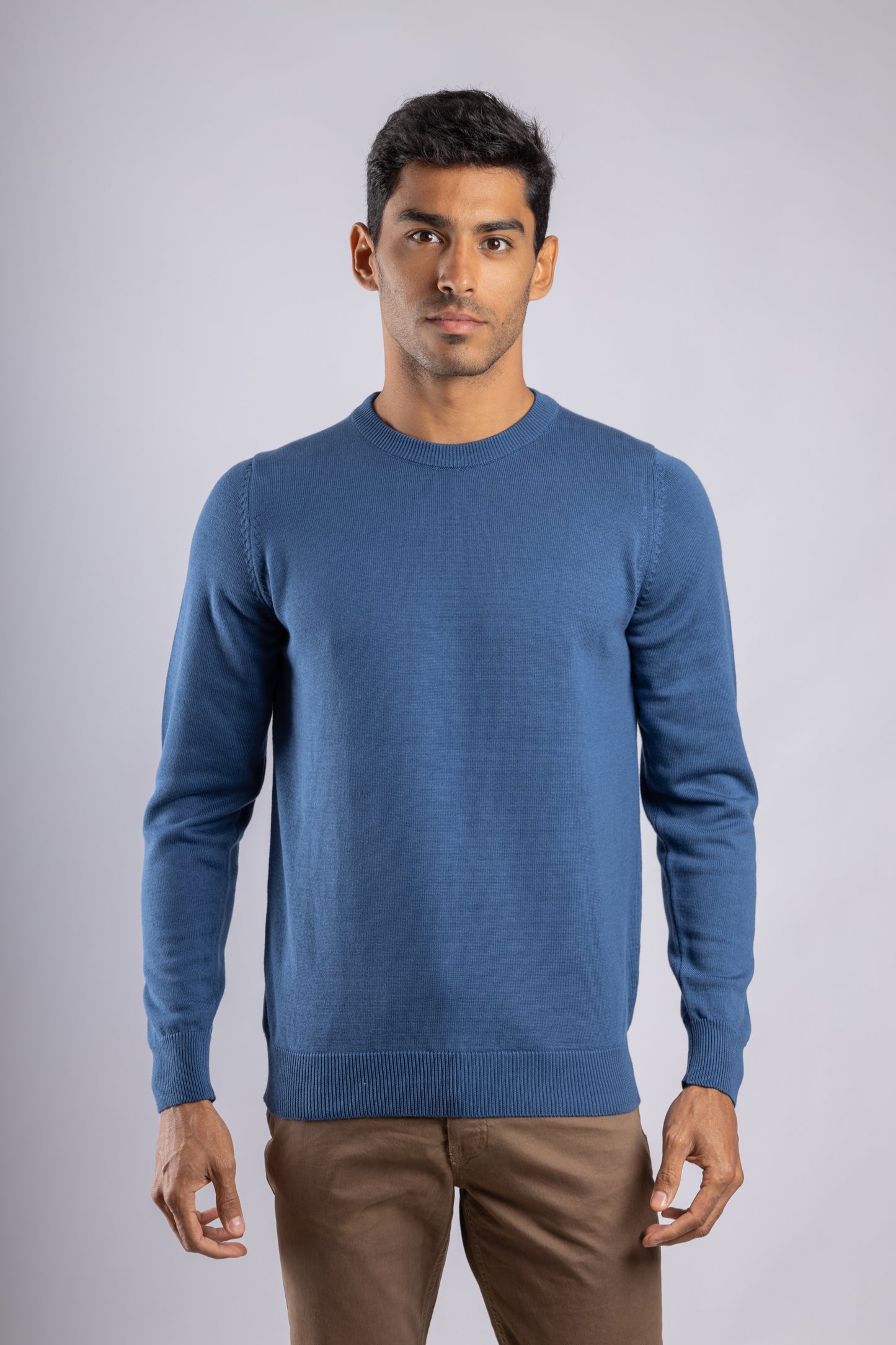 Royal Blue Plain Round Neck Cotton Pullover