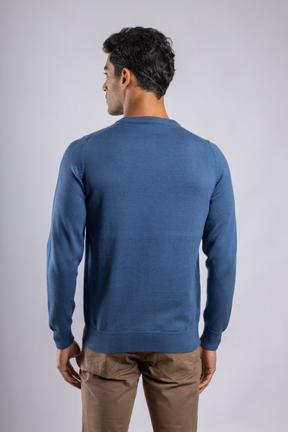 Royal Blue Plain Round Neck Cotton Pullover