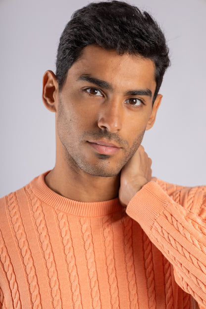 Orange Cable Knit Pullover