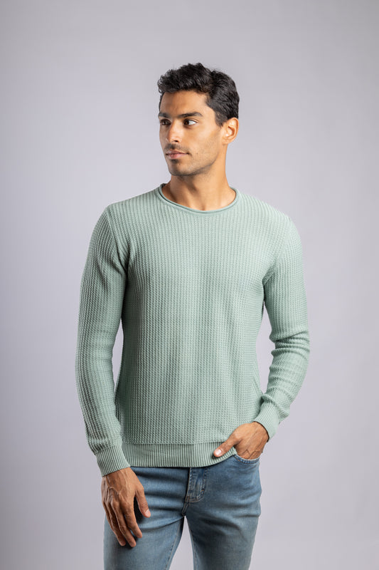 Mint Green Round Neck Cotton knitted Pullover