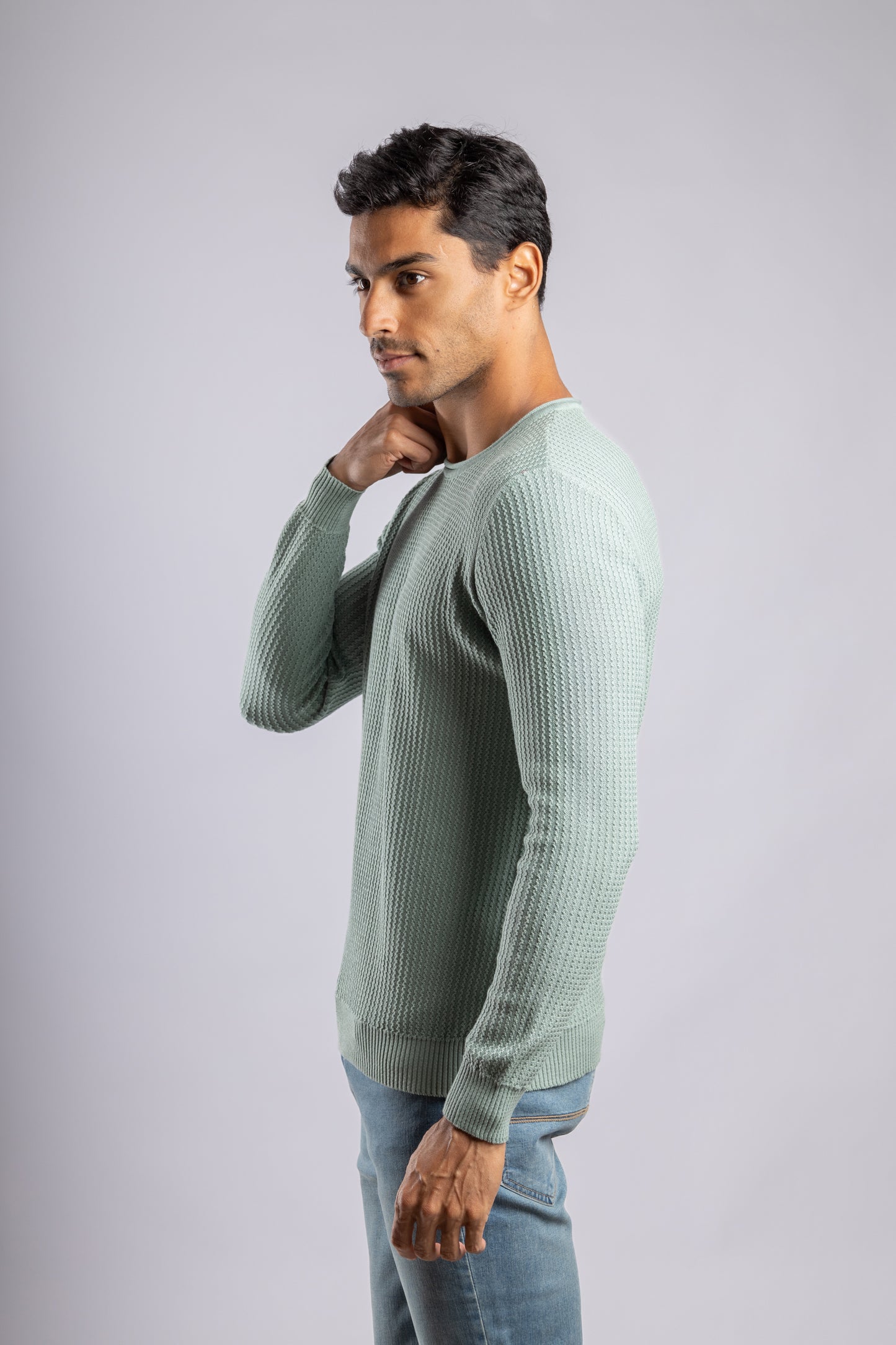 Mint Green Round Neck Cotton knitted Pullover