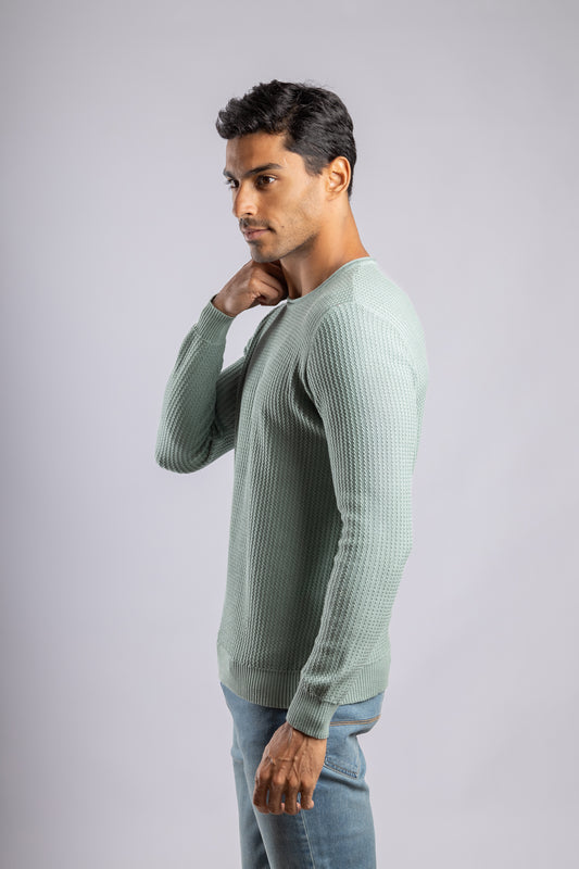 Mint Green Round Neck Cotton knitted Pullover