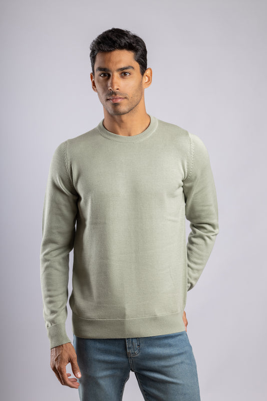 Mint Green Plain Round Neck Cotton Pullover