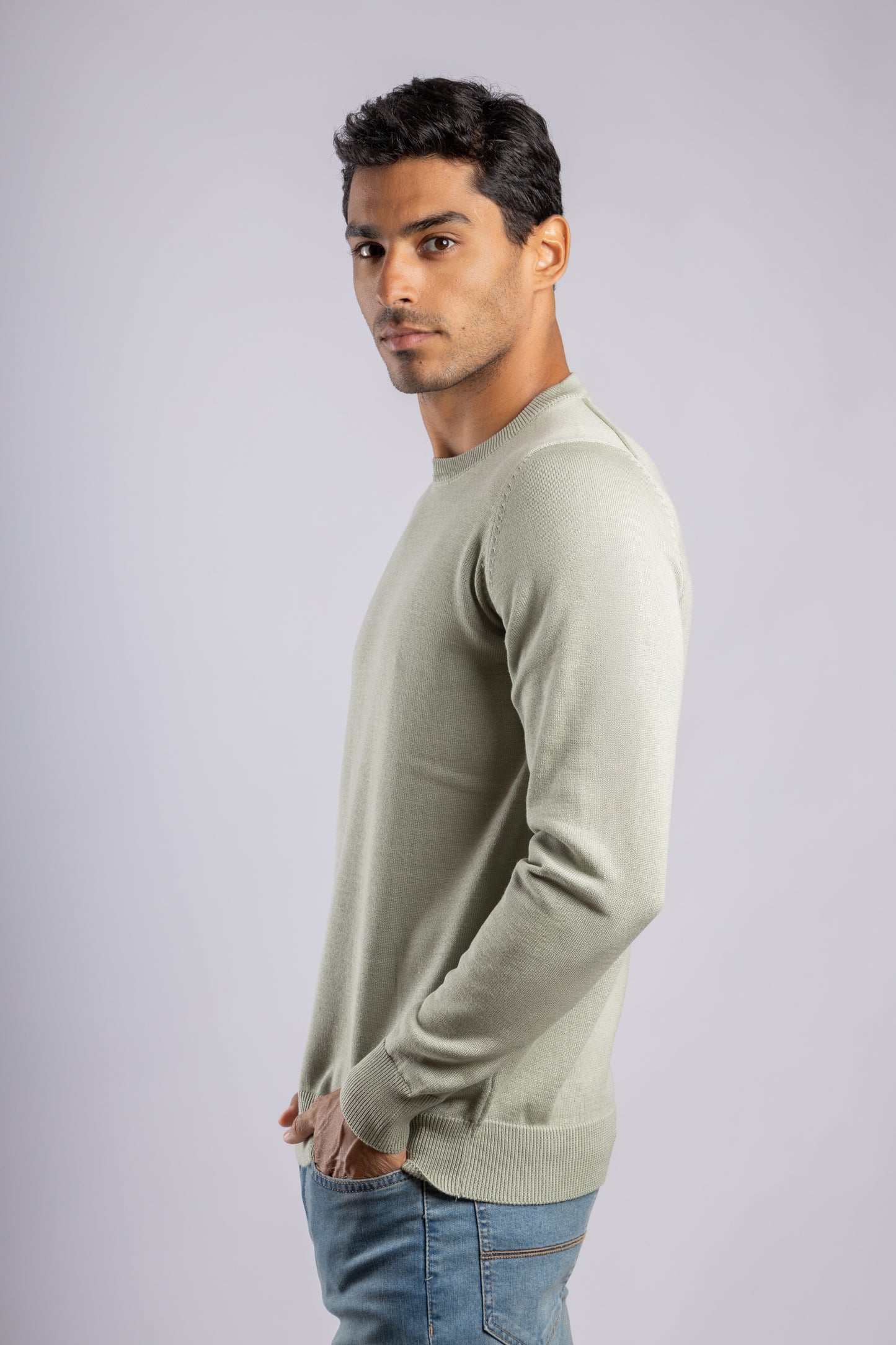 Mint Green Plain Round Neck Cotton Pullover