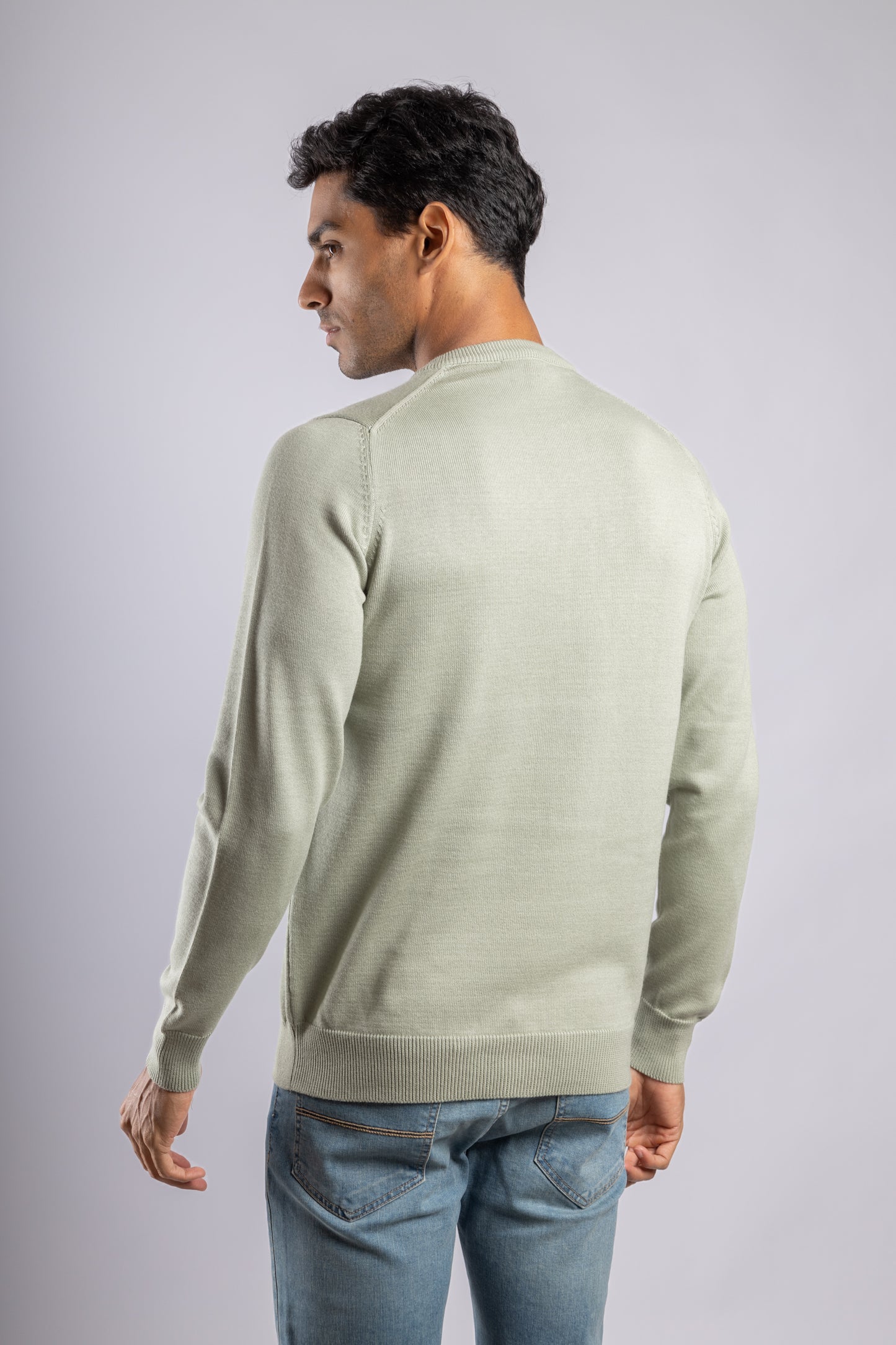 Mint Green Plain Round Neck Cotton Pullover