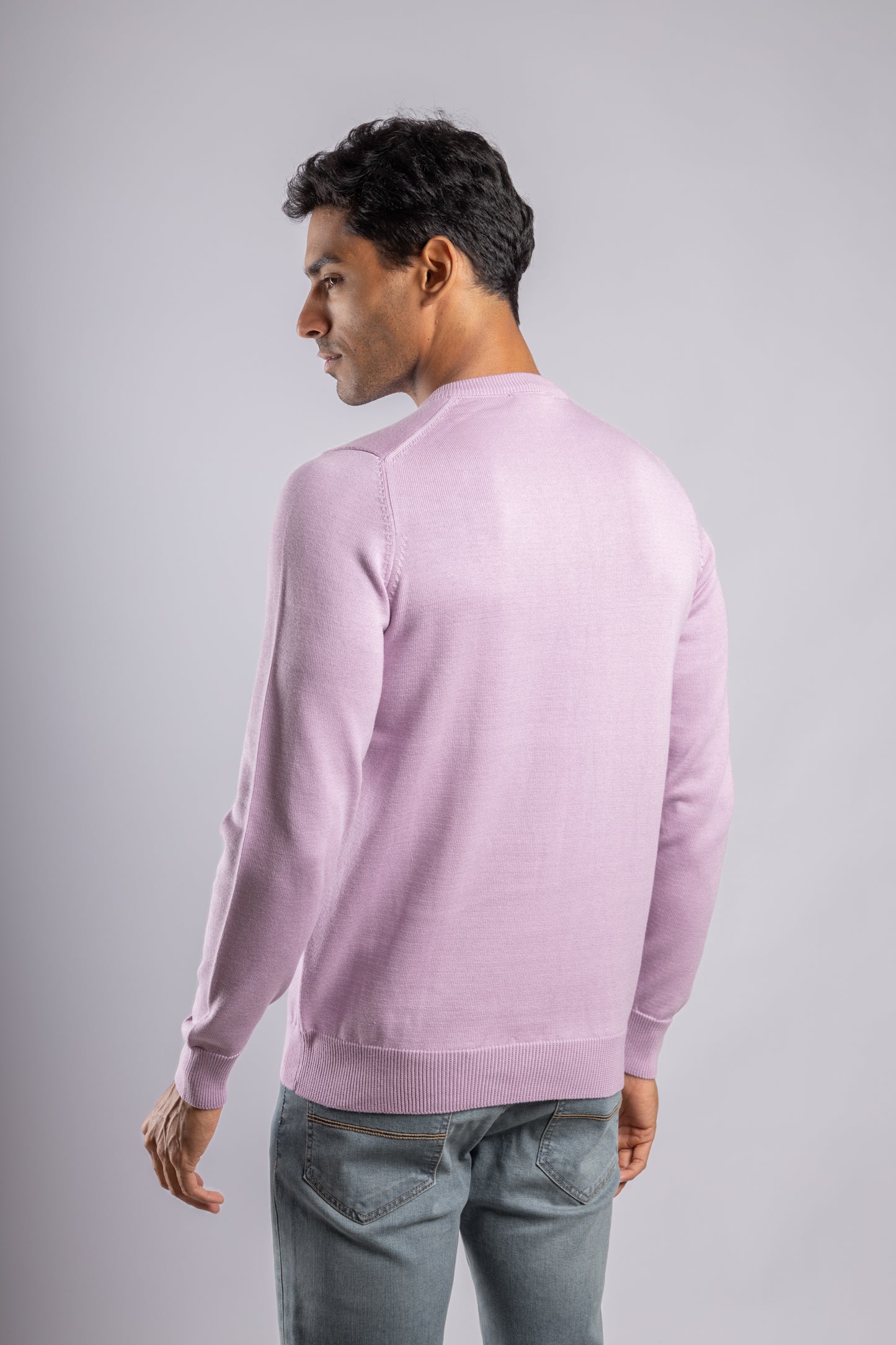 Purple Plain Round Neck Cotton Pullover