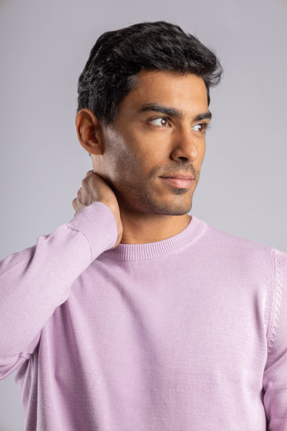 Purple Plain Round Neck Cotton Pullover