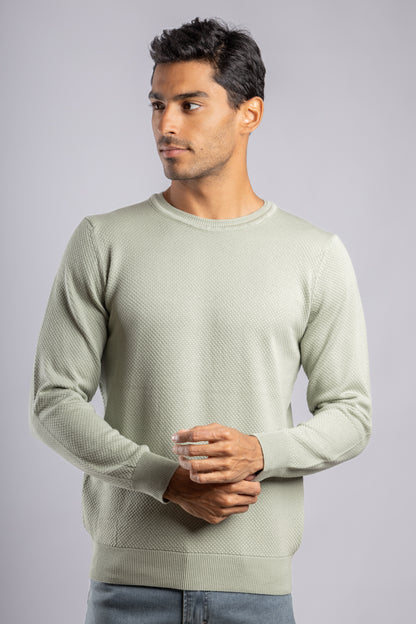 Mint Jacquard Crew Neck Cotton Pullover