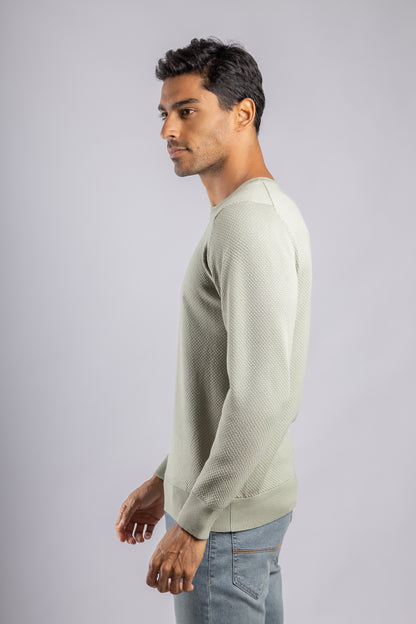 Mint Jacquard Crew Neck Cotton Pullover