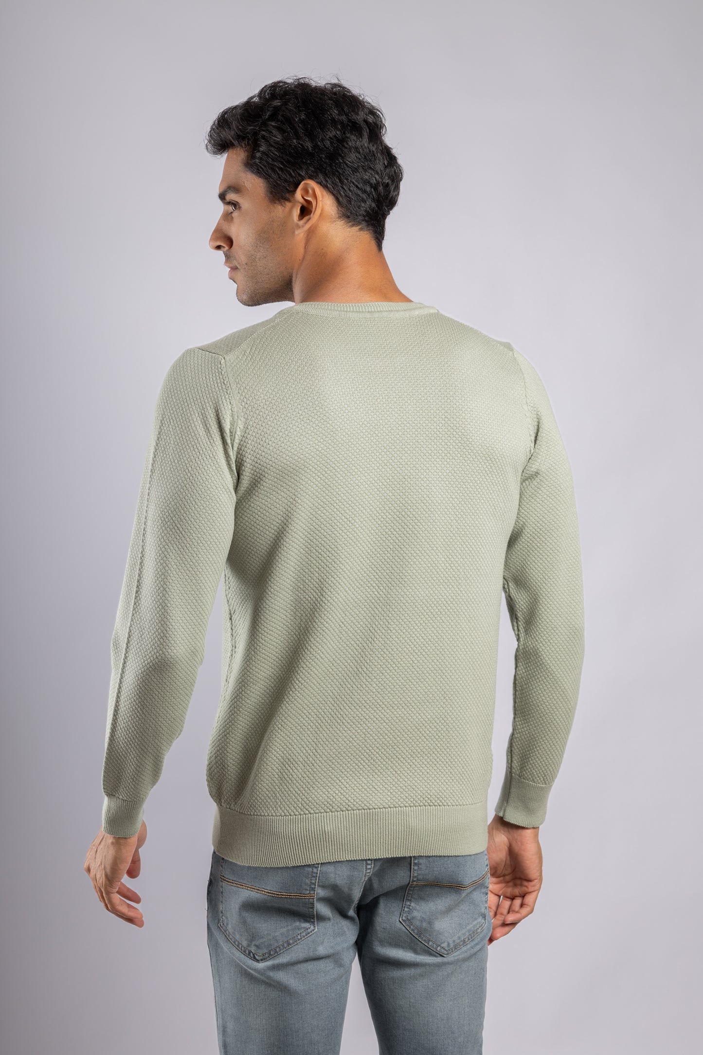 Mint Jacquard Crew Neck Cotton Pullover