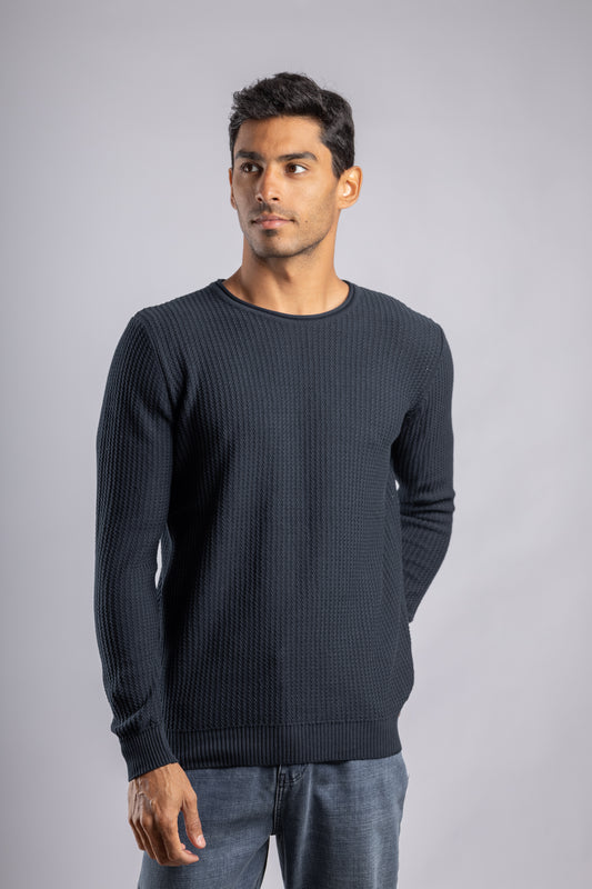 Navy Round Neck Cotton knitted Pullover