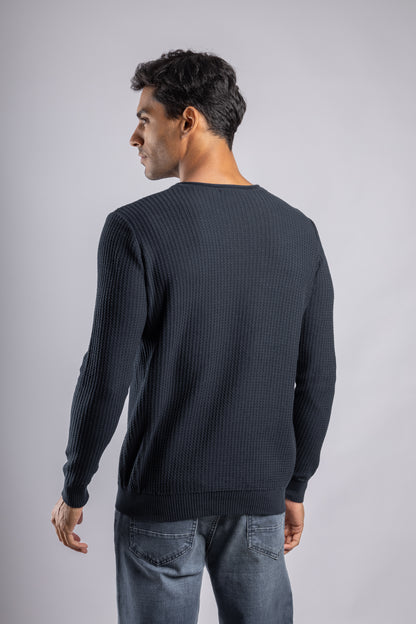 Navy Round Neck Cotton knitted Pullover