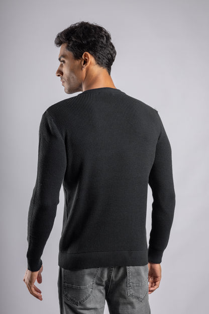 Black Round Neck Basket knitted Pullover