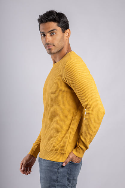 Mustard Round Neck Cotton knitted Pullover