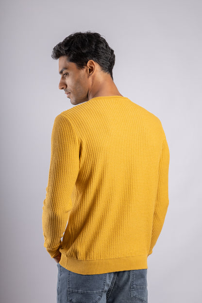 Mustard Round Neck Cotton knitted Pullover