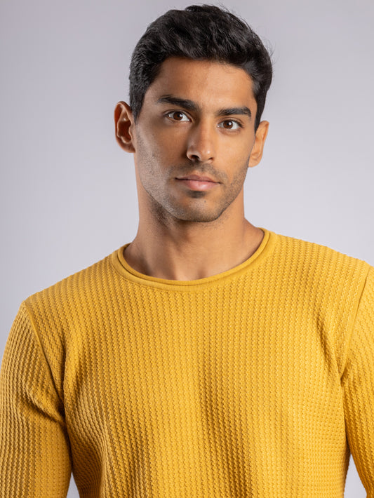 Mustard Round Neck Cotton knitted Pullover