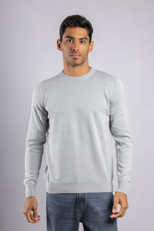 Silver Plain Round Neck Cotton Pullover