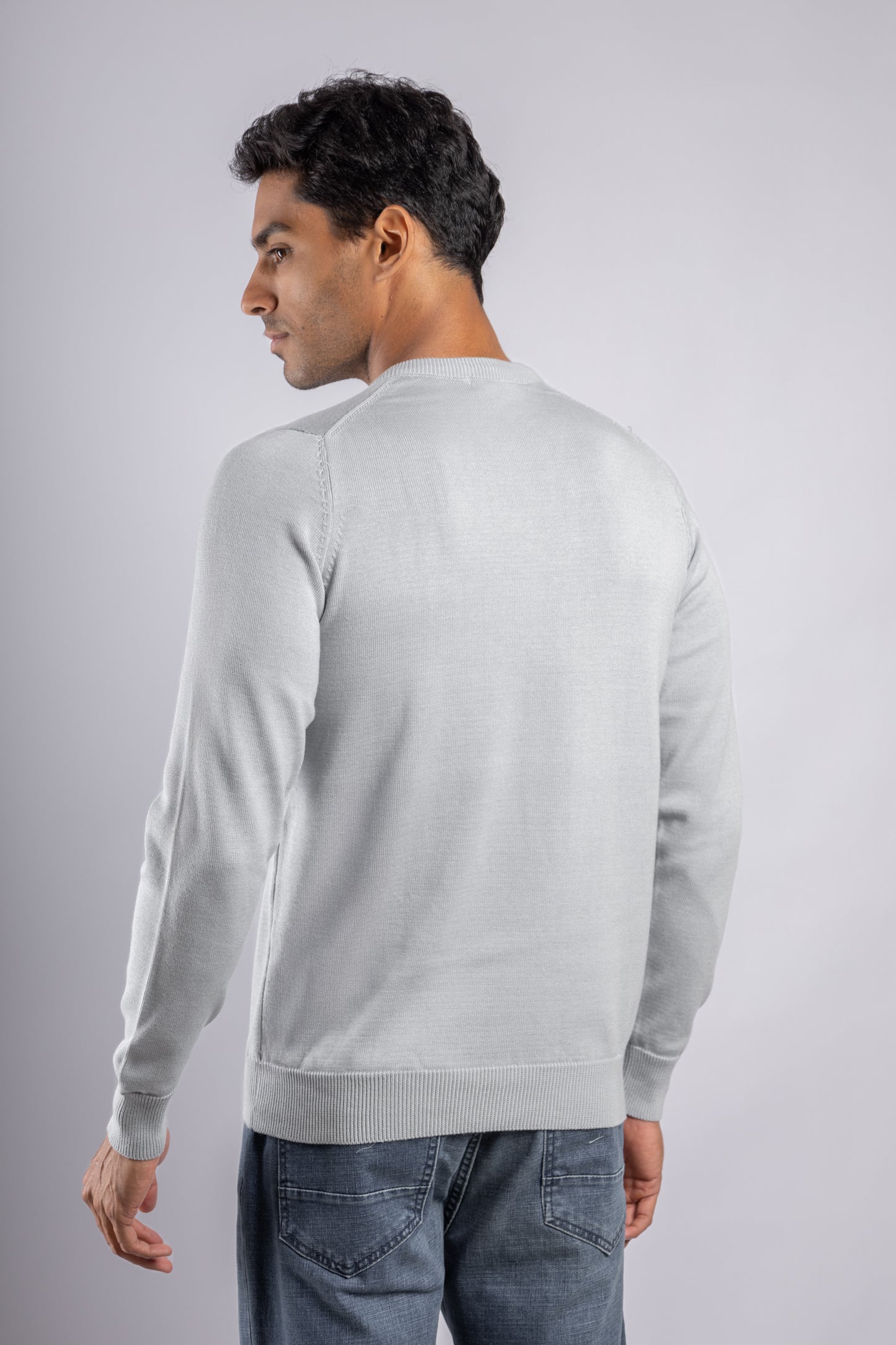 Silver Plain Round Neck Cotton Pullover