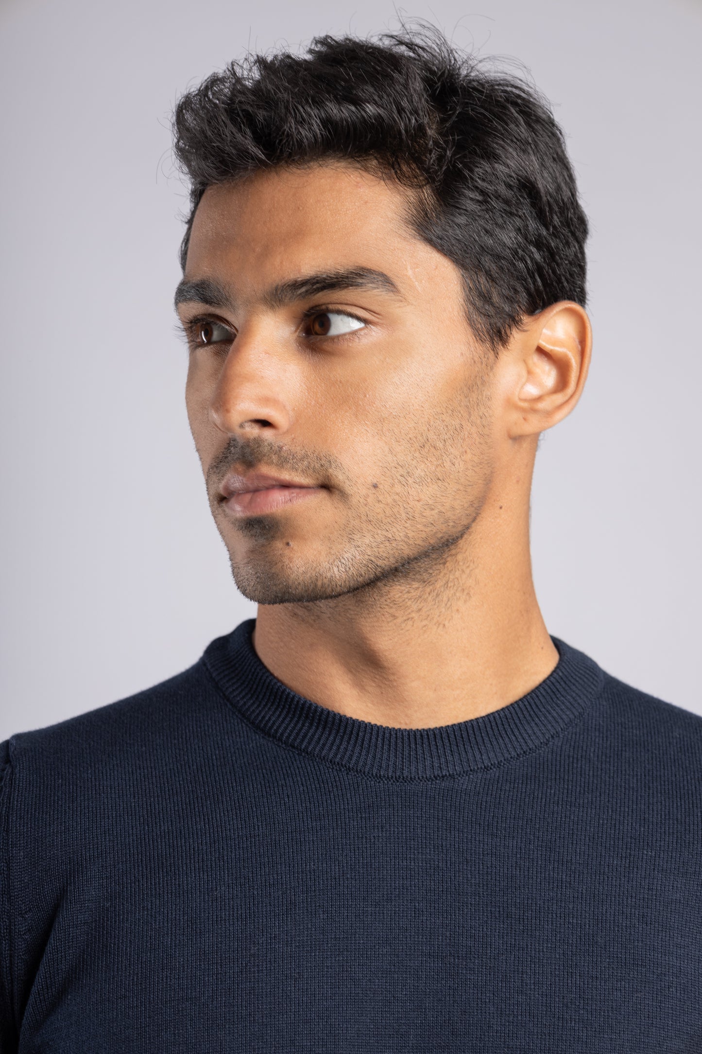 Navy Plain Round Neck Cotton Pullover