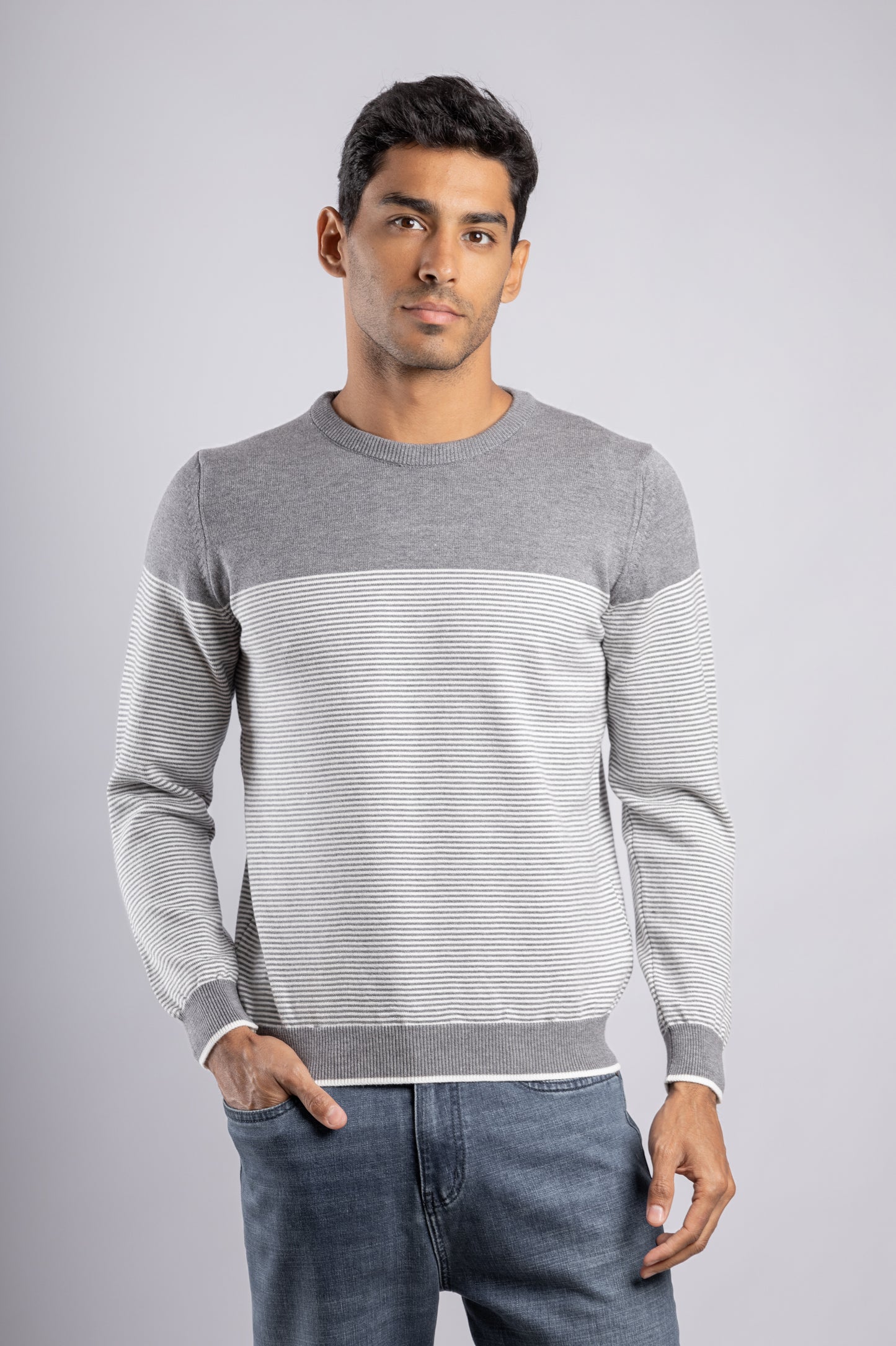 Grey striped pullover