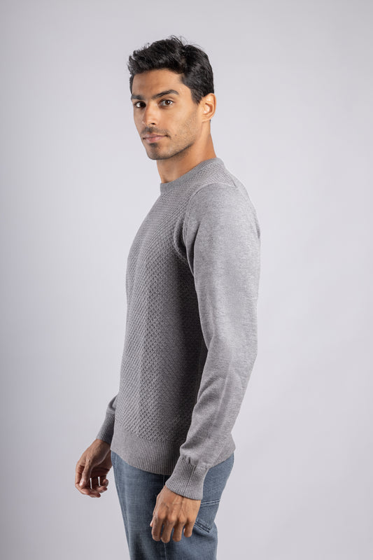 Grey Crew Neck knitted Pullover