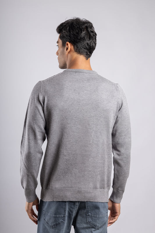 Grey Crew Neck knitted Pullover