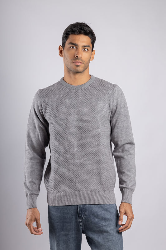 Grey Crew Neck knitted Pullover