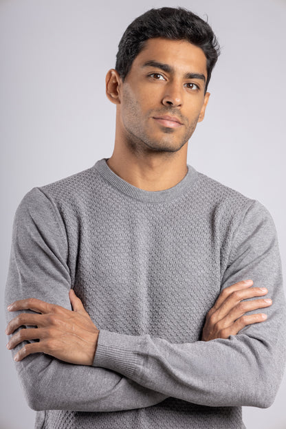 Grey Crew Neck knitted Pullover