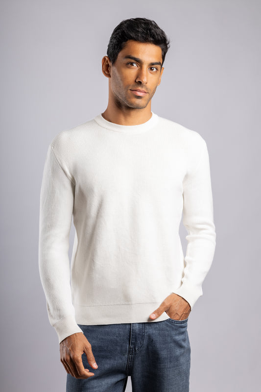 White Casual Knitted Pullover