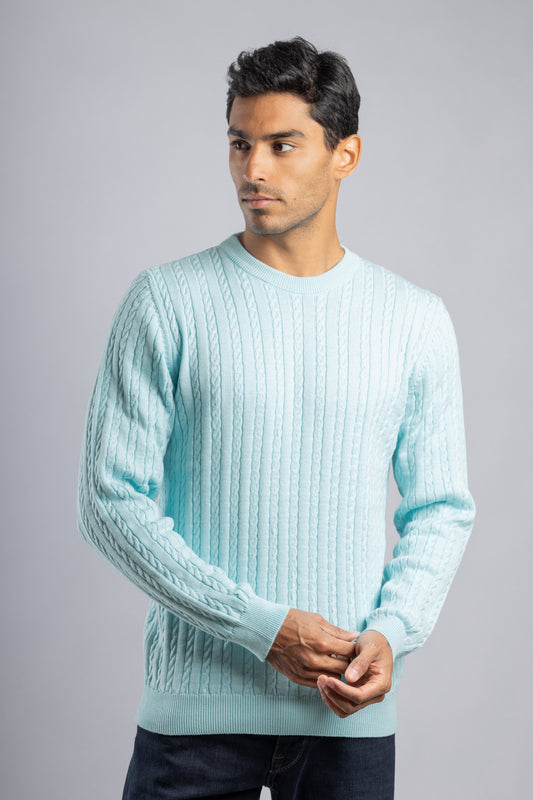 Turquoise Cable Knit Pullover