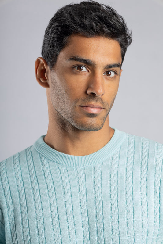 Turquoise Cable Knit Pullover