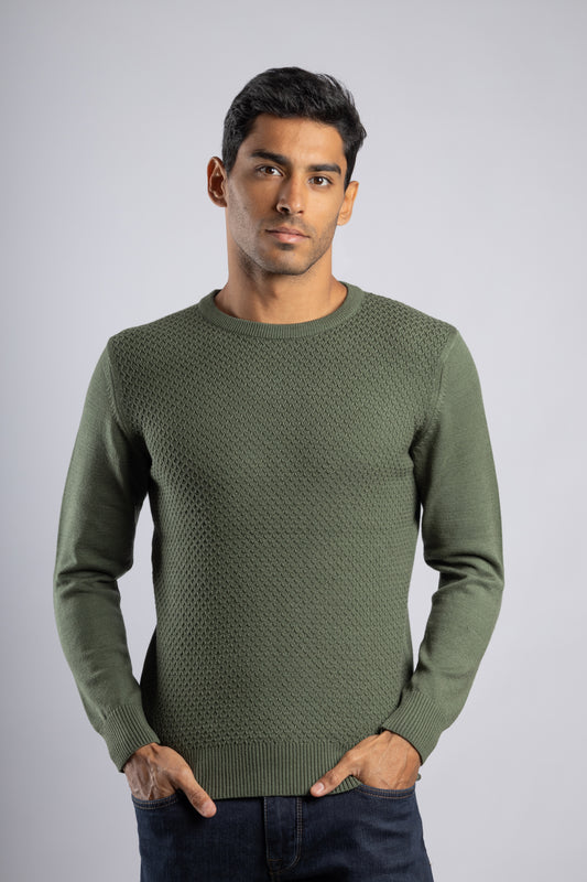 Olive Crew Neck knitted Pullover