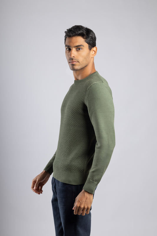 Olive Crew Neck knitted Pullover