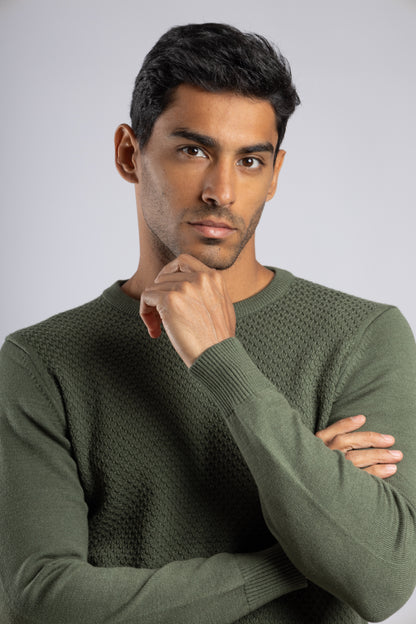 Olive Crew Neck knitted Pullover