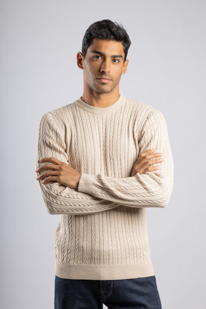 Beige Cable Knit Pullover