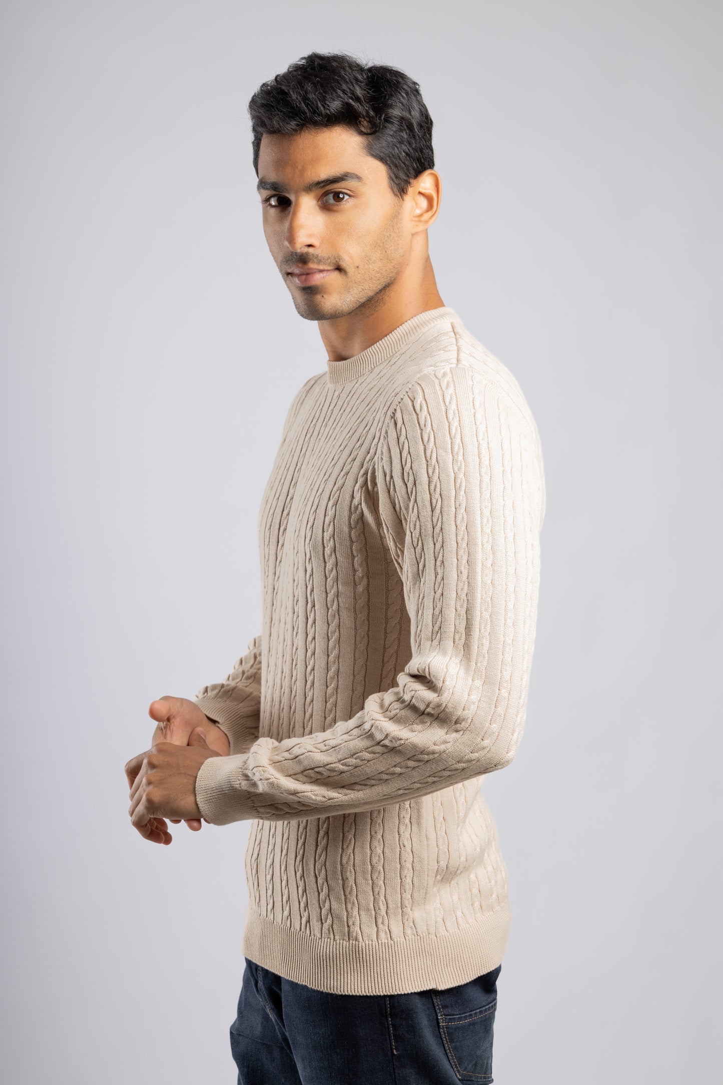 Beige Cable Knit Pullover