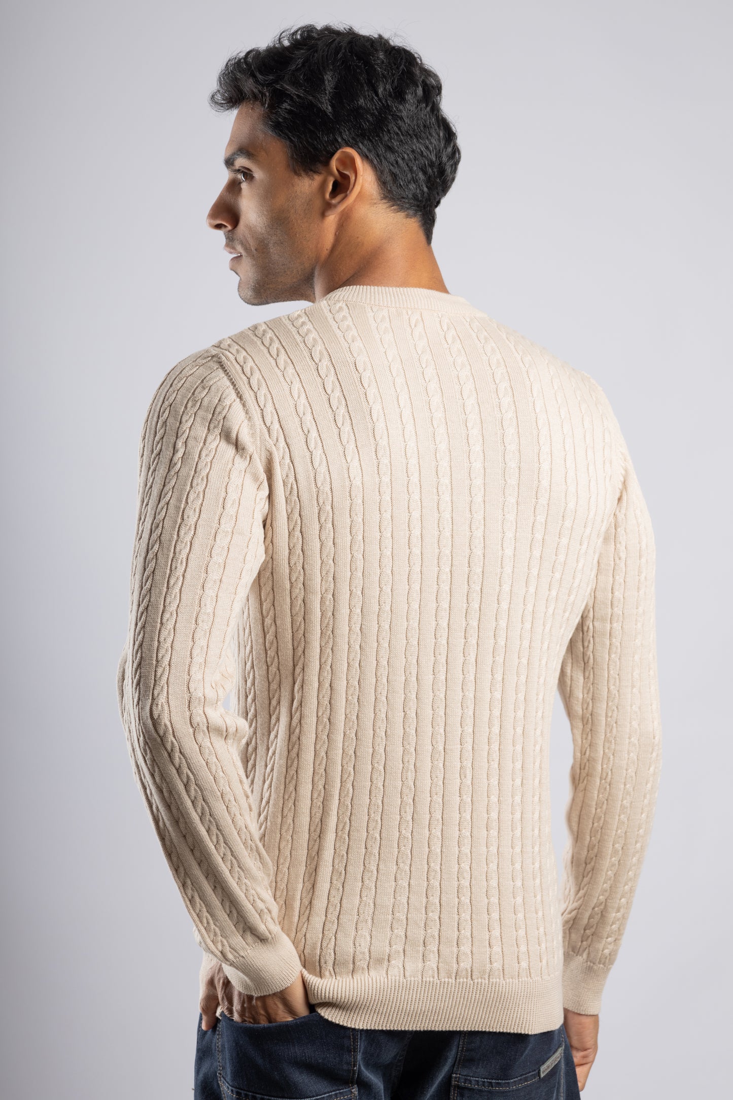 Beige Cable Knit Pullover