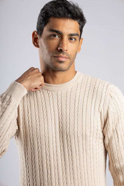 Beige Cable Knit Pullover