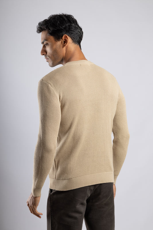 Beige Round Neck Basket knitted Pullover