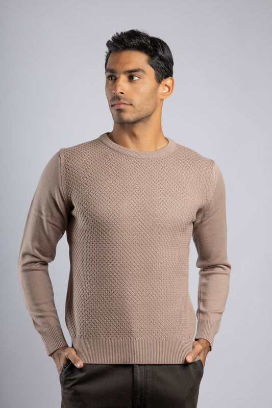 Dark Beige Crew Neck knitted Pullover