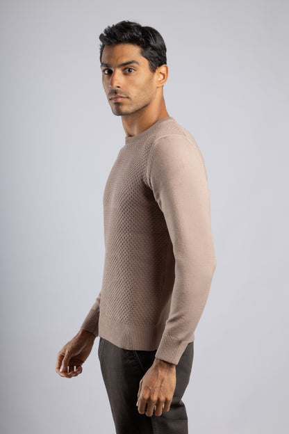 Dark Beige Crew Neck knitted Pullover