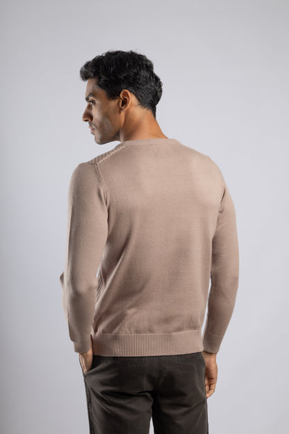 Dark Beige Crew Neck knitted Pullover