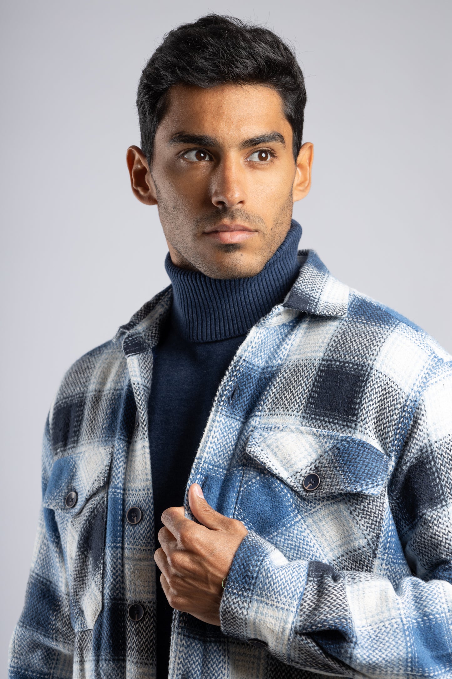 Checkered Overshirt with Fur Lining